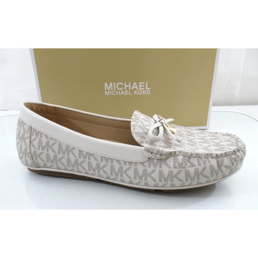 Michael Kors Juliette Moccasin Driver Flat Shoes MK Signature Vanilla Size 7.5 - Picture 1 of 7